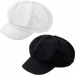 Cheapest 😍 2 Pieces 👩 Women Newsboy Cap Visor Beret Hats Soft 8 Panels Vintage Cabbie Hat Octagonal Cap For 👩 Women 👧 Girls Black And Beige 🧨 -Men Skullies & Beanies Sales 312AYjRZK8L. AC