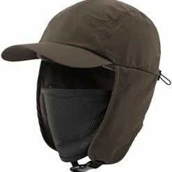 Flash Sale β¨ Home Prefer Waterproof Mens Winter Hat Fleece Lined Earflaps Visor Hat Face Cover Army Green π₯