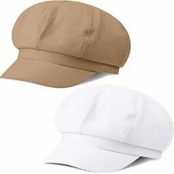 Cheapest 😍 2 Pieces 👩 Women Newsboy Cap Visor Beret Hats Soft 8 Panels Vintage Cabbie Hat Octagonal Cap For 👩 Women 👧 Girls Black And Beige 🧨 -Men Skullies & Beanies Sales 31NHDupheOS. AC