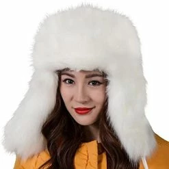 Brand new 👏 Dikoaina Faux Fur Snow Trapper Hat With Ear Flap For Skiing Head Circumference 22"-22.8" Silver Fox 🧨 -Men Skullies & Beanies Sales 410bicCOSAL. AC