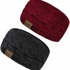 Promo ⭐ Loritta 2 Pack Headbands For 👩 Women Ear Warmers Cable Knit Warm Thick Fuzzy Lined Ear Muffs For Winter Gifts Z Stipple(wine Red+black) 👍 -Men Skullies & Beanies Sales 413npJ3Tg2L. AC