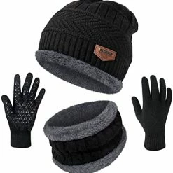 Best deal π Winter Beanie Hats Scarf Gloves Set Thick Warm Slouchy Beanies Hat Knit Skull Cap Neck Warmer For Men π© Women Hat Scarf Set-a-black π€©