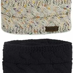 Coupon 😍 Muryobao 👩 Women Winter Warm Headband Fuzzy Fleece Lined Thick Cable Knit Head Wrap Ear Warmer 2 Pack (black & White) 🔔 -Men Skullies & Beanies Sales 414BMtrnSJL. AC