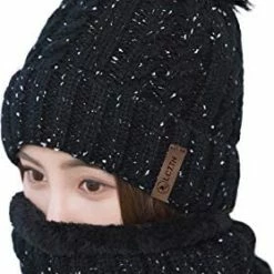 Best reviews of 🌟 LCZTN 👩 Womens Pom Beanie Hat Scarf Set 👧 Girls Cute Winter Ski Hat Slouchy Knit Skull Cap With Fleece Lined White Beanie&scarf 😍 -Men Skullies & Beanies Sales 41AuceaY8L. AC