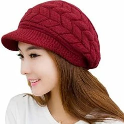 Flash Sale 😍 HINDAWI 👩 Women Winter Warm Knit Hat Wool Snow Ski Caps With Visor Purple 😉 -Men Skullies & Beanies Sales 41B7xhaWrL. AC