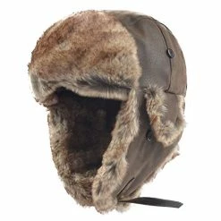 Budget 🎁 Russian Trapper Soviet Ushanka Bomber Hat Knitted Leather Earflap Fur Lined Winter Cap For Men 👩 Women Brown/leather 👏 -Men Skullies & Beanies Sales 41DKL22yEyL