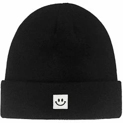 Buy ⭐ 55cube Knit Beanie Hat With Smile Face Unisex Solid Black 🔥 -Men Skullies & Beanies Sales 41EzgHXADIL