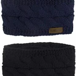 Coupon 😍 Muryobao 👩 Women Winter Warm Headband Fuzzy Fleece Lined Thick Cable Knit Head Wrap Ear Warmer 2 Pack (black & White) 🔔 -Men Skullies & Beanies Sales 41HGea6RuVL. AC