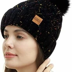 Coupon 💯 REDESS 👩 Women Winter Pompom Beanie Hat Fleece Lined Warm Hats, Thick Slouchy Snow Knit Crossed Cap For Ladies 🥰 -Men Skullies & Beanies Sales 41HR5zkyuJL. AC