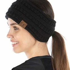 Flash Sale 🛒 Funky Junque Exclusives 👩 Womens Head Wrap Ponytail Headband Lined Knit Messy Bun 2 Pack - Black & Ivory 😉