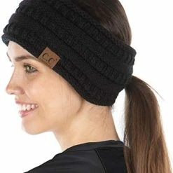 Flash Sale 🛒 Funky Junque Exclusives 👩 Womens Head Wrap Ponytail Headband Lined Knit Messy Bun 2 Pack - Black & Ivory 😉 -Men Skullies & Beanies Sales 41I903NA8YL. AC