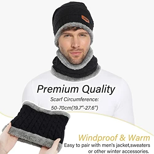 Best reviews of π Mens π© Womens Winter Beanie Hat Scarf Set Warm Knit Hat Thick Fleece Lined Winter Cap Neck Warmer For Men π© Women B Black π 4 Best reviews of π Mens π© Womens Winter Beanie Hat Scarf Set Warm Knit Hat Thick Fleece Lined Winter Cap Neck Warmer For Men π© Women B Black π - Image 2