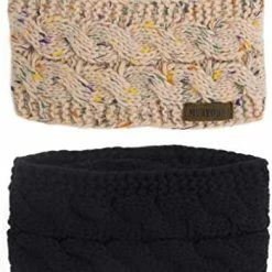 Coupon 😍 Muryobao 👩 Women Winter Warm Headband Fuzzy Fleece Lined Thick Cable Knit Head Wrap Ear Warmer 2 Pack (black & White) 🔔 -Men Skullies & Beanies Sales 41KgS5RfU6L. AC