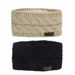 Coupon 😍 Muryobao 👩 Women Winter Warm Headband Fuzzy Fleece Lined Thick Cable Knit Head Wrap Ear Warmer 2 Pack (black & White) 🔔