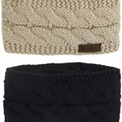 Coupon 😍 Muryobao 👩 Women Winter Warm Headband Fuzzy Fleece Lined Thick Cable Knit Head Wrap Ear Warmer 2 Pack (black & White) 🔔 -Men Skullies & Beanies Sales 41LArDET82L. AC