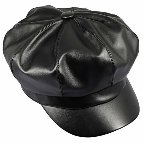 Promo 🔔 Sportmusies 8 Panels Newsboy Caps For 👩 Women, PU Leather Cabbie Painter Hat Gatsby Ivy Beret Cap #1-black 🎉 4 Promo 🔔 Sportmusies 8 Panels Newsboy Caps For 👩 Women, PU Leather Cabbie Painter Hat Gatsby Ivy Beret Cap #1-black 🎉 - Image 2
