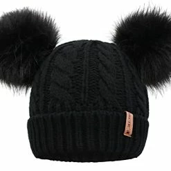 Budget π― Arctic Paw Pom Pom Beanie Cable Knit Fleece Lined Winter Beanie π© Women Hat Dark Green π₯