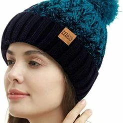 Coupon 💯 REDESS 👩 Women Winter Pompom Beanie Hat Fleece Lined Warm Hats, Thick Slouchy Snow Knit Crossed Cap For Ladies 🥰 -Men Skullies & Beanies Sales 41SQSRsKJGL. AC