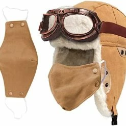 Buy 🎉 Peicees Trapper Aviator Hat And Goggles Costume Accessories Bomber Trooper Ushanka Hat Cap With Fur Ear Flap Z_mask+khaki Hat+cooper Frame/clear Lens ❤️ -Men Skullies & Beanies Sales 41UkImAcDTL. AC