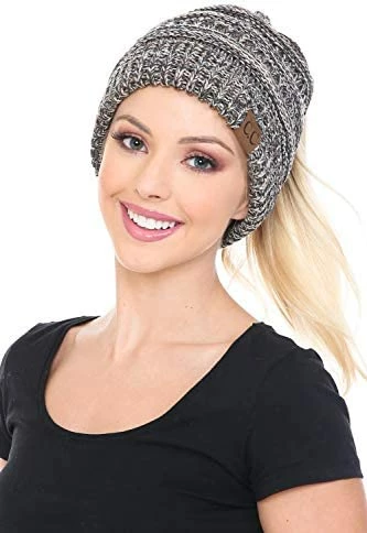 Promo 🔥 C.C BeanieTail Soft Stretch Cable Knit Messy High Bun Ponytail Beanie Hat Dark Olive 👍 5 Promo 🔥 C.C BeanieTail Soft Stretch Cable Knit Messy High Bun Ponytail Beanie Hat Dark Olive 👍 - Image 3