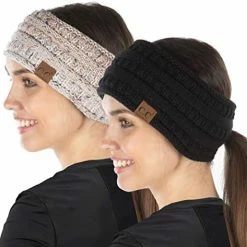 Flash Sale 🛒 Funky Junque Exclusives 👩 Womens Head Wrap Ponytail Headband Lined Knit Messy Bun 2 Pack - Black & Ivory 😉 -Men Skullies & Beanies Sales 41WjAiMyN6L. AC