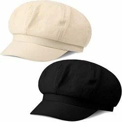 Cheapest 😍 2 Pieces 👩 Women Newsboy Cap Visor Beret Hats Soft 8 Panels Vintage Cabbie Hat Octagonal Cap For 👩 Women 👧 Girls Black And Beige 🧨