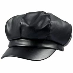 Promo 🔔 Sportmusies 8 Panels Newsboy Caps For 👩 Women, PU Leather Cabbie Painter Hat Gatsby Ivy Beret Cap #1-black 🎉