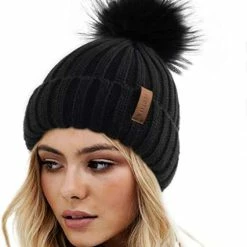 Best deal π FURTALK π© Womens Winter Knitted Beanie Hat With Faux Fur Pom Warm Knit Skull Cap Beanie For π© Womenβ¦ 01-black π₯°