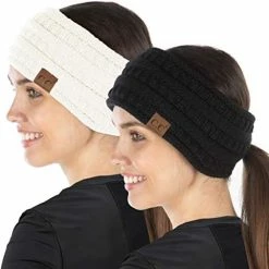 Flash Sale 🛒 Funky Junque Exclusives 👩 Womens Head Wrap Ponytail Headband Lined Knit Messy Bun 2 Pack - Black & Ivory 😉 -Men Skullies & Beanies Sales 41fQQ1yOo6L. AC