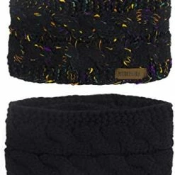 Coupon 😍 Muryobao 👩 Women Winter Warm Headband Fuzzy Fleece Lined Thick Cable Knit Head Wrap Ear Warmer 2 Pack (black & White) 🔔 -Men Skullies & Beanies Sales 41kFR26waML. AC