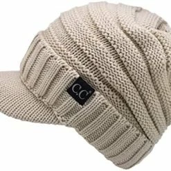 Promo 🔔 C.C Trendy Warm Oversized Chunky Soft Oversized Ribbed Slouchy Knit Hat With Visor Brim 🍬 Candy Pink ❤️