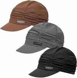 Top 10 ⭐ 3 Pieces Newsboy Cabbie Cap Beret Hat ⚾ Baseball Cap With Buttons Sun Hat With Brim For 👩 Woman Ladies Navy Blue, Grey, Black ⭐