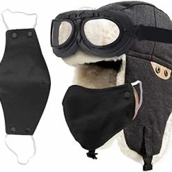 Buy 🎉 Peicees Trapper Aviator Hat And Goggles Costume Accessories Bomber Trooper Ushanka Hat Cap With Fur Ear Flap Z_mask+khaki Hat+cooper Frame/clear Lens ❤️ -Men Skullies & Beanies Sales 41okpO8YmxL. AC
