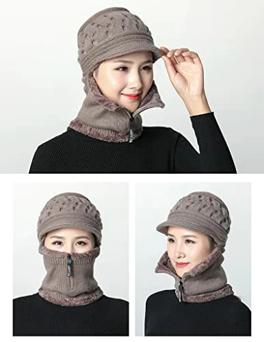 New ๐ฅฐ Fleece Lined ๐ฉ Womens Beanie Hat, Winter Hat Scarf Mask Set,Women's Winter Hat, Middle-Aged And Old Warm Earmuff Hat Dark Purple โ 6 New ๐ฅฐ Fleece Lined ๐ฉ Womens Beanie Hat, Winter Hat Scarf Mask Set,Women's Winter Hat, Middle-Aged And Old Warm Earmuff Hat Dark Purple โ - Image 4