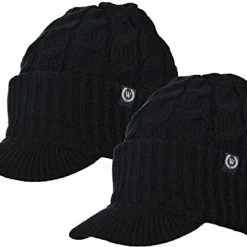 Budget 𧨠Winter Newsboy Cable Knitted Visor Beanie Bill Winter Warm Hat Black & Lt.pink βοΈ