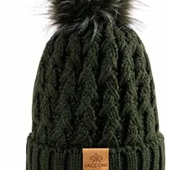 Best Pirce 🌟 PAGE ONE 👩 Womens Winter Ribbed Beanie Crossed Cap Chunky Cable Knit Pompom Soft Warm Hat Mixed Light Grey 💯 -Men Skullies & Beanies Sales 41rSFI2DfTL. AC