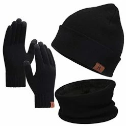 Best reviews of β¨ Winter Beanie Hat Scarf Touchscreen Gloves Set For Men And π© Women, Beanie Gloves Neck Warmer Set With Warm Knit Fleece Lined Black π₯
