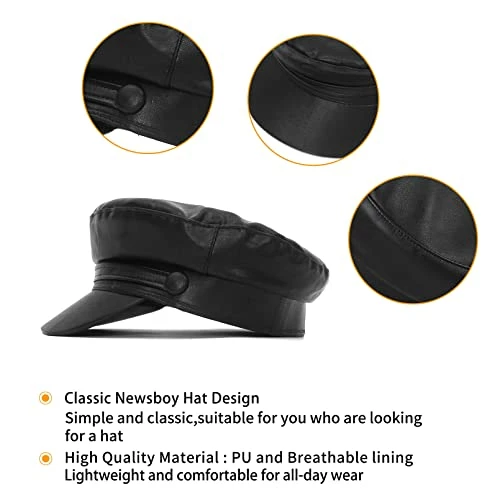 Coupon 👍 EOZY 👩 Women Fashion Newsboy Cap PU Leather Cabbie Sailor Fiddler Bakerboy Flat Gatsby Visor Beret Autumn Spring Winter Hats Black 🛒 6 Coupon 👍 EOZY 👩 Women Fashion Newsboy Cap PU Leather Cabbie Sailor Fiddler Bakerboy Flat Gatsby Visor Beret Autumn Spring Winter Hats Black 🛒 - Image 4