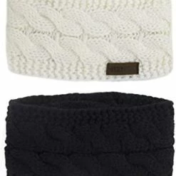 Coupon 😍 Muryobao 👩 Women Winter Warm Headband Fuzzy Fleece Lined Thick Cable Knit Head Wrap Ear Warmer 2 Pack (black & White) 🔔 -Men Skullies & Beanies Sales 41yD7YXELL. AC