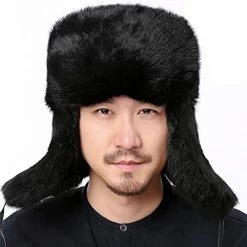Best deal π Valpeak Mens Fur Hat Rabbit Fur Russian Ushanka Hats Earflap Trapper Hat For Winter Black π