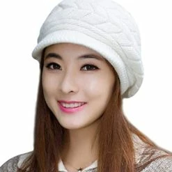 Flash Sale 😍 HINDAWI 👩 Women Winter Warm Knit Hat Wool Snow Ski Caps With Visor Purple 😉 -Men Skullies & Beanies Sales 41zK1ltofL. AC