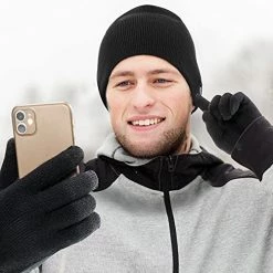 Top 10 😍 4 Pieces Bluetooth Beanie Hat For Men Winter Wireless Music LED Light Hat With Gloves For Men 👩 Women Sports Gifts Black And Blue 🎁 -Men Skullies & Beanies Sales 510XJL07dUL