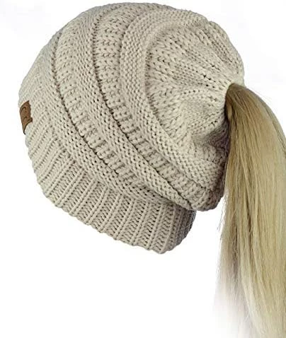 Promo 🔥 C.C BeanieTail Soft Stretch Cable Knit Messy High Bun Ponytail Beanie Hat Dark Olive 👍 9 Promo 🔥 C.C BeanieTail Soft Stretch Cable Knit Messy High Bun Ponytail Beanie Hat Dark Olive 👍 - Image 7