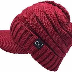 Promo 🔔 C.C Trendy Warm Oversized Chunky Soft Oversized Ribbed Slouchy Knit Hat With Visor Brim 🍬 Candy Pink ❤️ -Men Skullies & Beanies Sales 512 HBPu5cL. AC