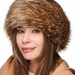 New 🧨 Futrzane Faux Fur Trimmed Winter Hat For 👩 Women - Classy Russian Hat With Fleece Brown - Hazel Wolf 🛒 -Men Skullies & Beanies Sales 513 19Slp7L. AC