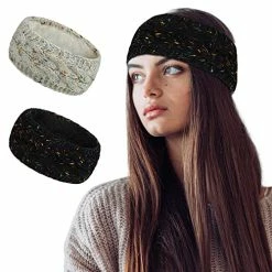 Best reviews of 💯 Styla Hair Ear Muffs Winter 👩 Women Knit Headbands Warm Soft Thick Fleece Lined Ear Warmers For 👩 Women Headband 2 Pack Value Winter Headbands For 👩 Women For Cold Weather -Confetti Black & Beige 👍 -Men Skullies & Beanies Sales 5146HasvpL
