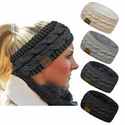 Brand new π Loritta 4 Pack π© Womens Winter Headbands Fuzzy Fleece Lined Ear Warmer Cable Knit Thick Warm Crochet Headband Gifts A Solid Color(black+dark Gray+wine Red+beige) βοΈ
