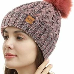 Coupon 💯 REDESS 👩 Women Winter Pompom Beanie Hat Fleece Lined Warm Hats, Thick Slouchy Snow Knit Crossed Cap For Ladies 🥰 -Men Skullies & Beanies Sales 515 2lcl8QL. AC