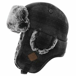 New β Jeff & Aimy Stylish Plaid Winter Wool Trapper Faux Fur Earflap Hunting Hat Ushanka Russian Cold Weather Thick Lined 55-61CM 89079#brown_46%wool π€©
