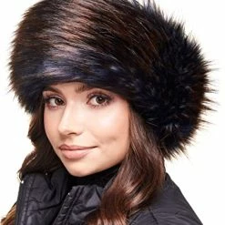 Wholesale 🛒 Futrzane Winter Faux Fur Headband For 👩 Women - Like Real Fur - Fancy Ear Warmer (Black Fox) 🛒 -Men Skullies & Beanies Sales 516O2OR QcL